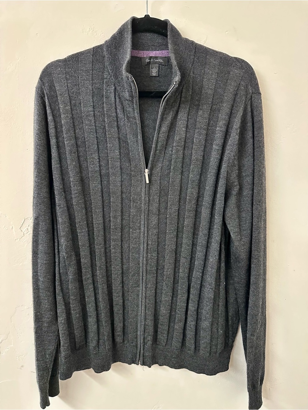 John W. Nordstrom Gray Ribbed Full-Zip Men's Sweater